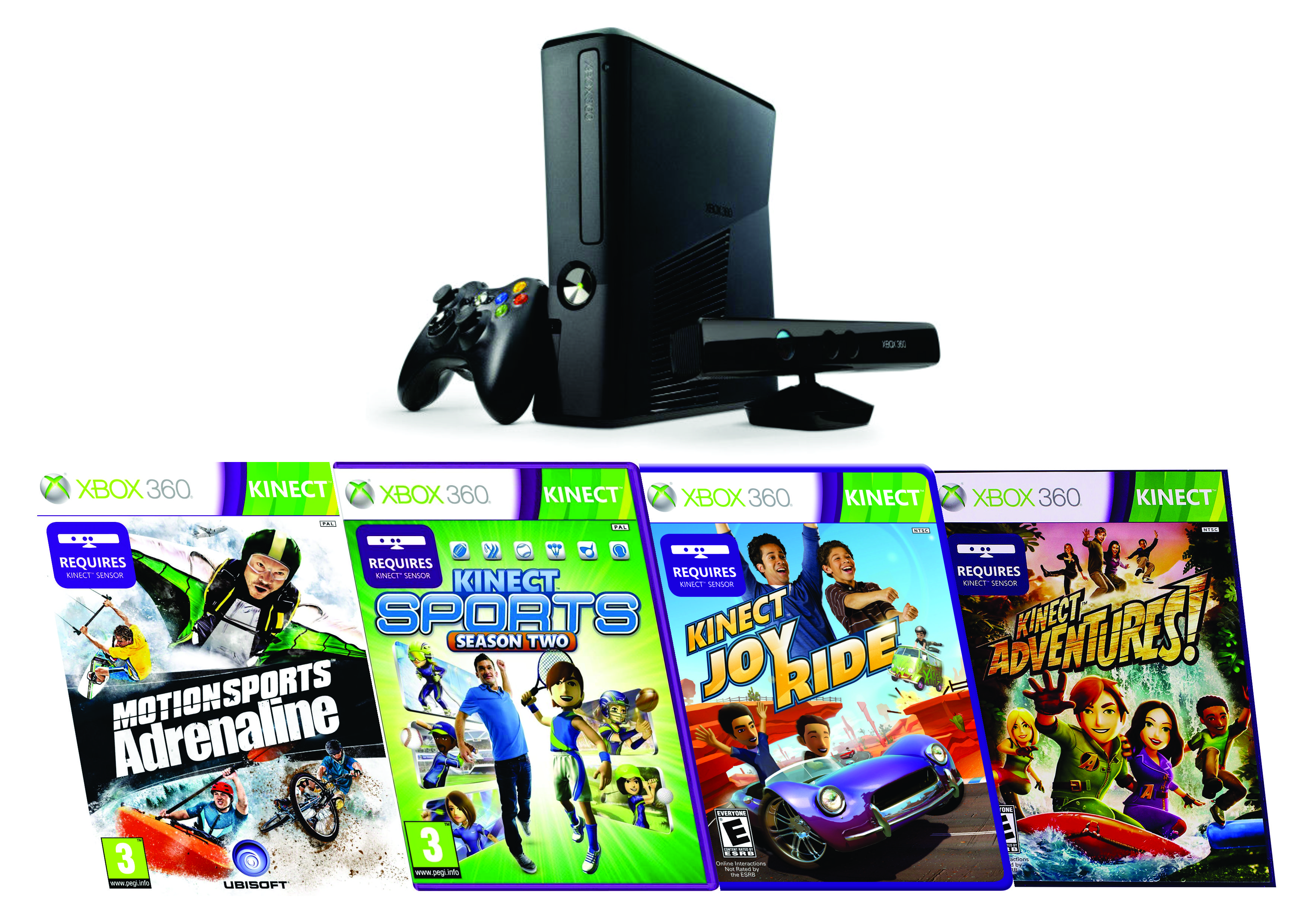 Xbox 360 Console With Kinect and Controller Games.