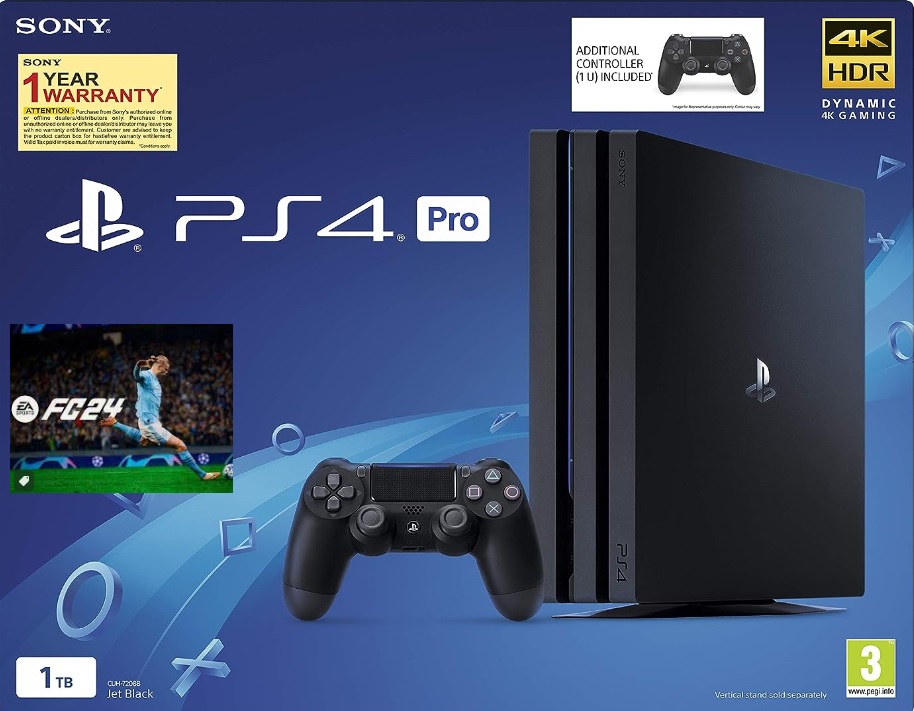 Sony PS4 PRO 1TB Console FIFA 24 Game 2 Controller Bundle 1 Year