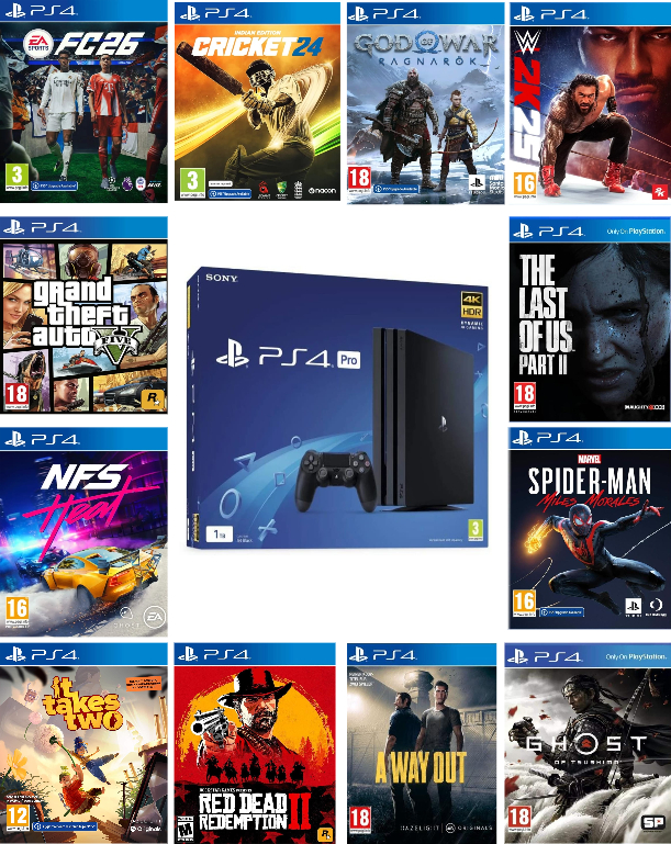 PlayStation 4 Pro 1TB With 1 Controller Unlimited Games Option 6-Month Warranty