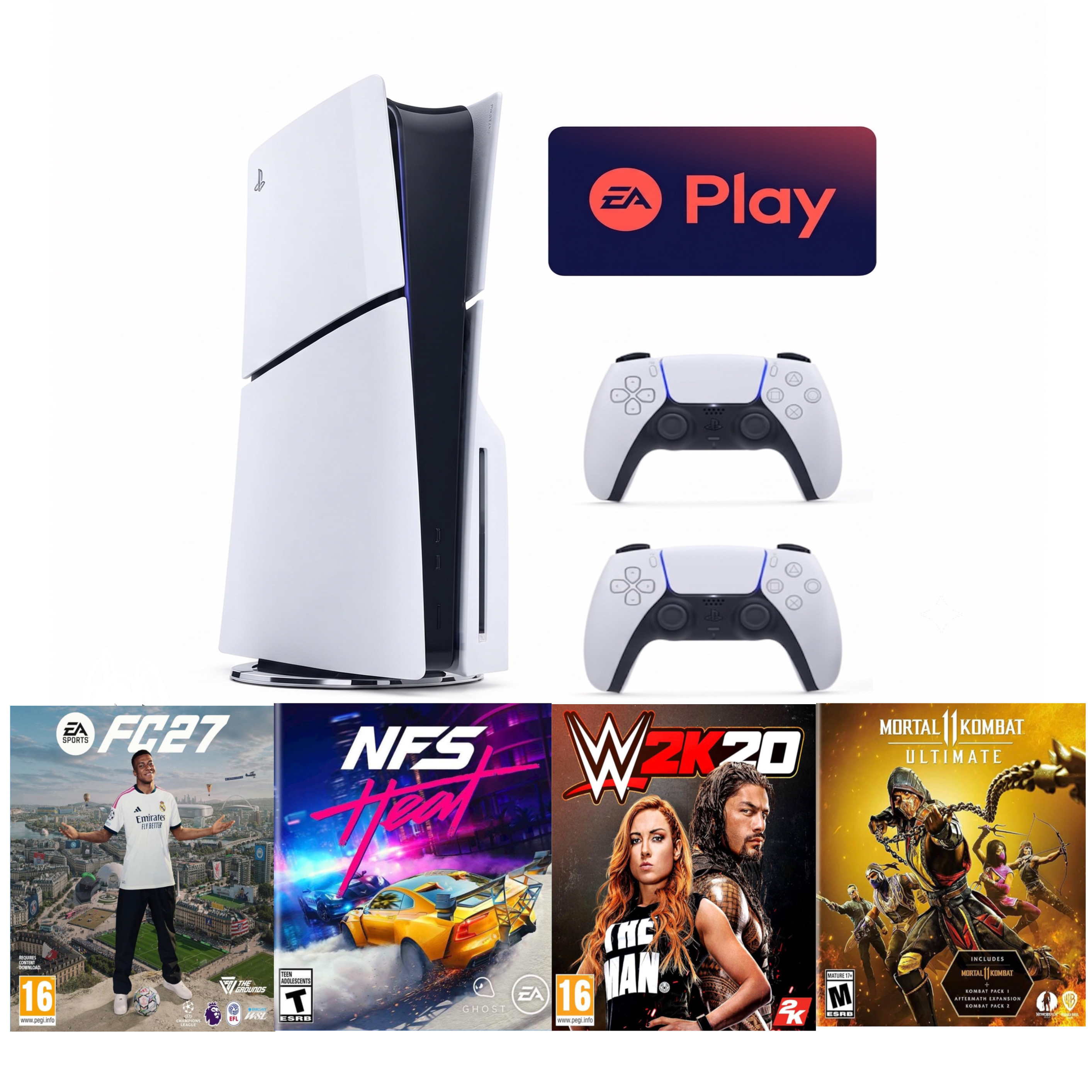 PS5 Console | 2 Controllers & Top Games (FC27, NFS Heat, WWE & MK11)